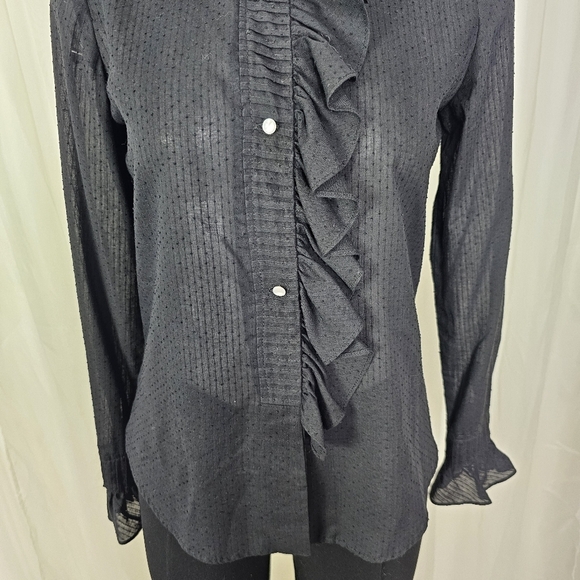 Vintage Bill Atkinson Glen of Michigan black swiss dot ruffled button down 10 - Picture 3 of 7